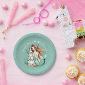 ティール（緑がかった色）パーソナライズされたマーメイドビーチ誕生日招待状 ペーパープレート (パーティー)