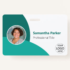ティール（緑がかった色）パーソナライズされた写真、ロゴ、バーコード従業員 バッジ