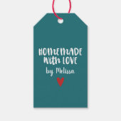 ティール(緑がかった色)パーソナライズされた手作りラブハート ギフトタグ (正面)