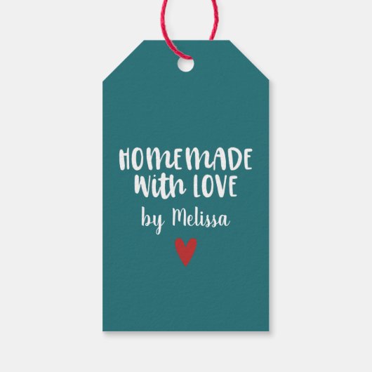 ティール（緑がかった色）パーソナライズされた手作りラブハート ギフトタグ (裏面)