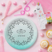 ティール（緑がかった色）パーソナライズされた結婚紙プレート ペーパープレート (パーティー)