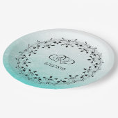 ティール（緑がかった色）パーソナライズされた結婚紙プレート ペーパープレート (アングル)