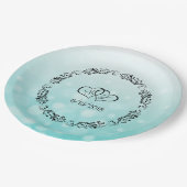 ティール（緑がかった色）パーソナライズされた結婚紙プレート ペーパープレート (アングル)