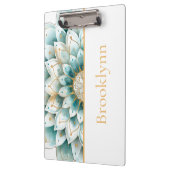 ティール（緑がかった色）パーソナライズされた金ゴールドフローラマンダラ クリップボード (左)