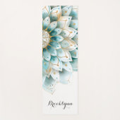 ティール（緑がかった色）パーソナライズされた金ゴールドフローラマンダラ ヨガマット (正面)