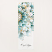 ティール（緑がかった色）パーソナライズされた金ゴールドフローラマンダラ ヨガマット (裏面)