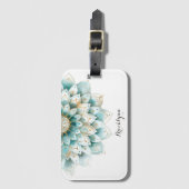 ティール（緑がかった色）パーソナライズされた金ゴールドフローラマンダラ ラゲッジタグ (正面縦)