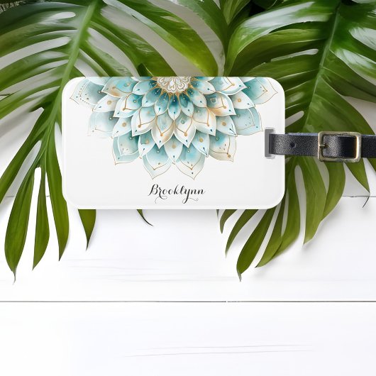 ティール（緑がかった色）パーソナライズされた金ゴールドフローラマンダラ ラゲッジタグ