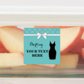 ティール（緑がかった色）パーティーボウパールブラックドレス ラベル (貼付)