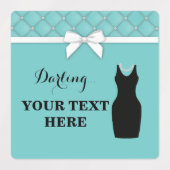 ティール（緑がかった色）パーティーボウパールブラックドレス ラベル (デザイン2)