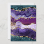 ティール(緑がかった色)、パープルおよび金ゴールドグリッターアゲートキンセアニェラ 招待状 (裏面)