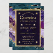 ティール(緑がかった色)、パープルおよび金ゴールドグリッターアゲートキンセアニェラ 招待状 (正面/裏面)