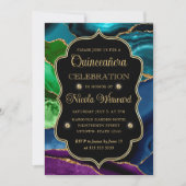 ティール(緑がかった色)、パープルおよび金ゴールドグリッターアゲートキンセアニェラ 招待状 (正面)