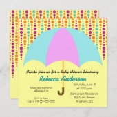 ティール(緑がかった色)&パープルアンブレラベビーシャワー 招待状 (正面/裏面)