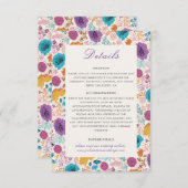 ティール（緑がかった色）パープルイエロー春メドウフラワー結婚ズ エンクロージャーカード (正面/裏面)