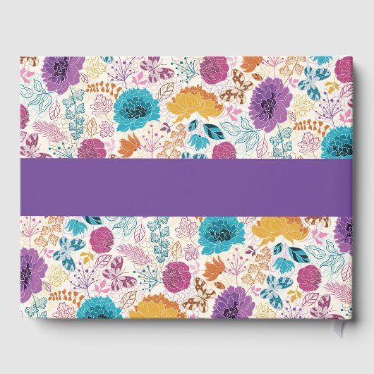 ティール（緑がかった色）パープルイエロー春メドウフラワー結婚ズ ゲストブック (裏面)