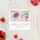ティール(緑がかった色)パープルイエロー春メドウフラワー結婚ズ スタンダードカクテルナプキン (インサイチュ)
