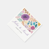 ティール(緑がかった色)パープルイエロー春メドウフラワー結婚ズ スタンダードカクテルナプキン (角)