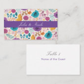 ティール（緑がかった色）パープルイエロー春メドウフラワー結婚ズ プレイスカード (正面/裏面)