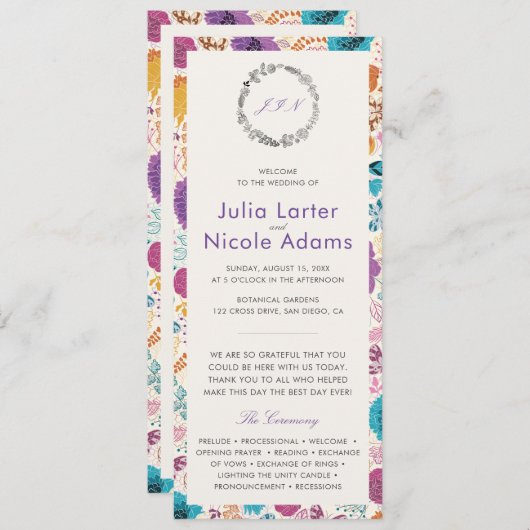 ティール(緑がかった色)パープルイエロー春メドウフラワー結婚ズ プログラム (正面/裏面)