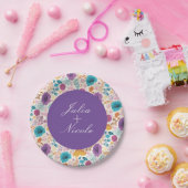 ティール(緑がかった色)パープルイエロー春メドウフラワー結婚ズ ペーパープレート (パーティー)