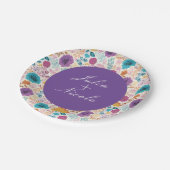 ティール(緑がかった色)パープルイエロー春メドウフラワー結婚ズ ペーパープレート (アングル)