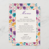 ティール(緑がかった色)パープルイエロー春メドウフラワー結婚ズ メニュー (正面/裏面)