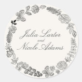 ティール(緑がかった色)パープルイエロー春メドウフラワー結婚ズ ラウンドシール (正面)