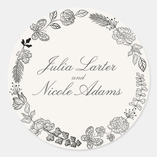 ティール（緑がかった色）パープルイエロー春メドウフラワー結婚ズ ラウンドシール (正面)