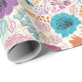 ティール（緑がかった色）パープルイエロー春メドウフラワー結婚ズ ラッピングペーパー (ロールコーナー)