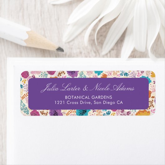 ティール(緑がかった色)パープルイエロー春メドウフラワー結婚ズ ラベル (インサイチュ)