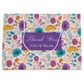 ティール（緑がかった色）パープルイエロー春メドウフラワー結婚ズ ラージペーパーバッグ (正面)