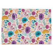 ティール（緑がかった色）パープルイエロー春メドウフラワー結婚ズ ラージペーパーバッグ (裏面)