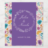 ティール(緑がかった色)パープルイエロー春メドウフラワー結婚ズ ワインラベル (シングルラベル)