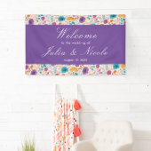 ティール（緑がかった色）パープルイエロー春メドウフラワー結婚ズ 横断幕 (インサイチュ)