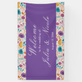 ティール（緑がかった色）パープルイエロー春メドウフラワー結婚ズ 横断幕 (縦)