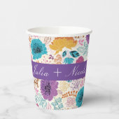 ティール（緑がかった色）パープルイエロー春メドウフラワー結婚ズ 紙コップ (左)