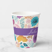 ティール(緑がかった色)パープルイエロー春メドウフラワー結婚ズ 紙コップ (正面)