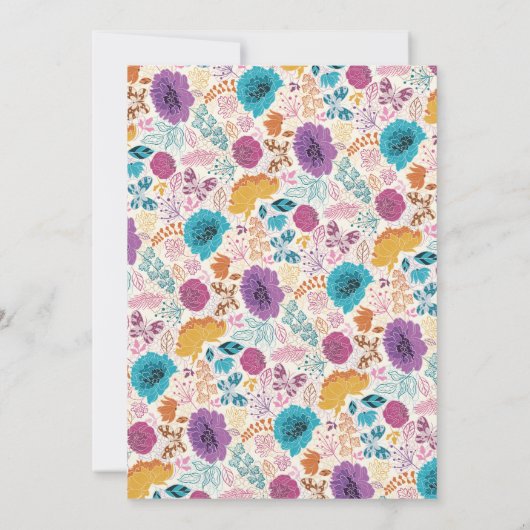 ティール(緑がかった色)パープルイエロー春メドウ婚約パーティ 招待状 (裏面)