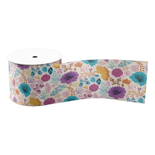 ティール(緑がかった色)パープルイエロー春メドウ結婚ズ グログランリボン (リール)