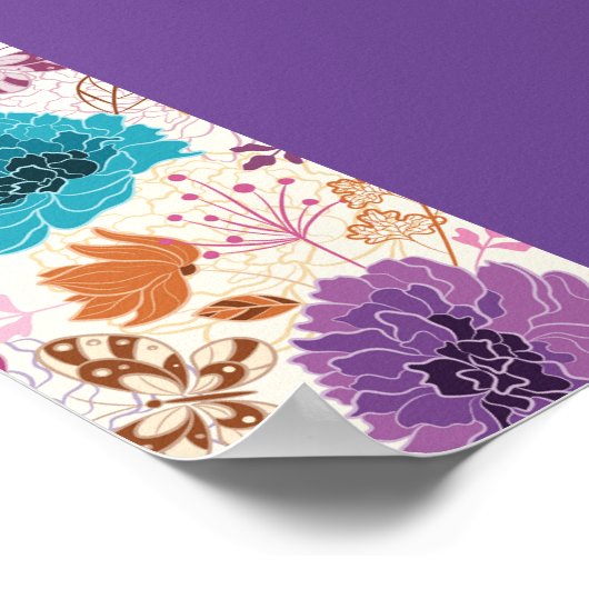 ティール（緑がかった色）パープルイエロー春メドウ結婚ズ ポスター (角)