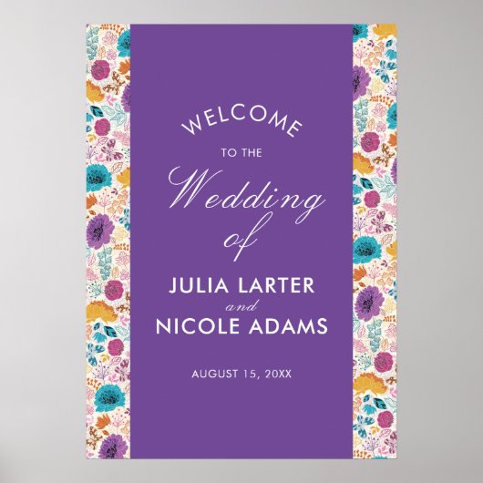 ティール（緑がかった色）パープルイエロー春メドウ結婚ズ ポスター (正面)