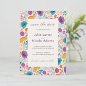 ティール(緑がかった色)パープルイエロー春牧草花 セーブザデート (スタンド正面)