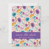 ティール(緑がかった色)パープルイエロー春牧草花 セーブザデート (裏面)