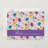 ティール(緑がかった色)パープルイエロー春牧草花 ポストカード (正面/裏面)