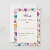 ティール(緑がかった色)パープルイエロー春牧草花 出欠カード (正面)