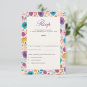 ティール(緑がかった色)パープルイエロー春牧草花 出欠カード (スタンド正面)