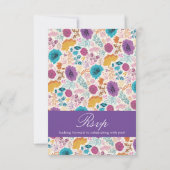 ティール(緑がかった色)パープルイエロー春牧草花 出欠カード (裏面)