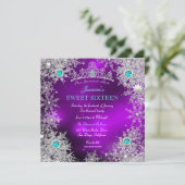 ティール(緑がかった色)パープルウィンターワンダーランドスウィート16スノーフレーク 招待状 (スタンド正面)