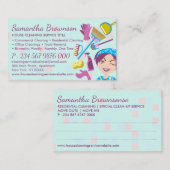 ティール（緑がかった色）パープルクリーニング清掃の清掃メイドハウスキーピング 名刺 (正面/裏面)